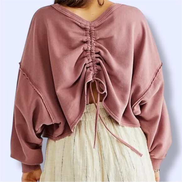 Free People Bae Pullover Dropped Shoulder Summer Sparrow Oversized Top - Picture 2 of 7